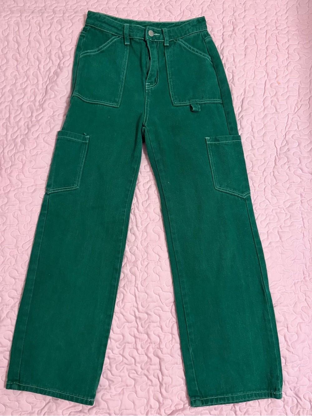 Green Wide-Leg Utility Pants